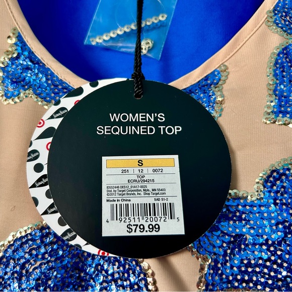 NWT Tracy Reese for Target Blue, Beige, Gold Sequin Top, Size S - Picture 4 of 7
